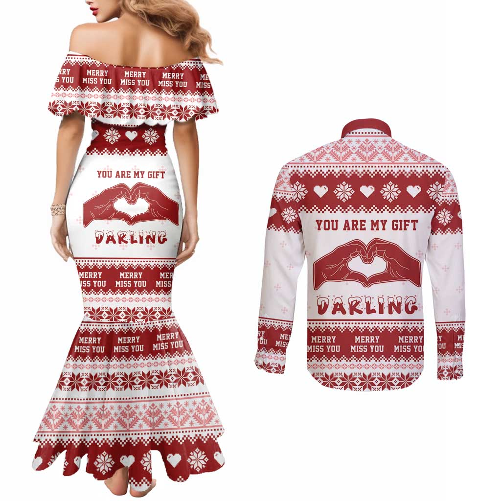 Romantic Christmas Couples Matching Mermaid Dress and Long Sleeve Button Shirt My Only Wish For Xmas Is You