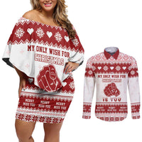 Romantic Christmas Couples Matching Off Shoulder Short Dress and Long Sleeve Button Shirt My Only Wish For Xmas Is You LT05 - Wonder Print Shop