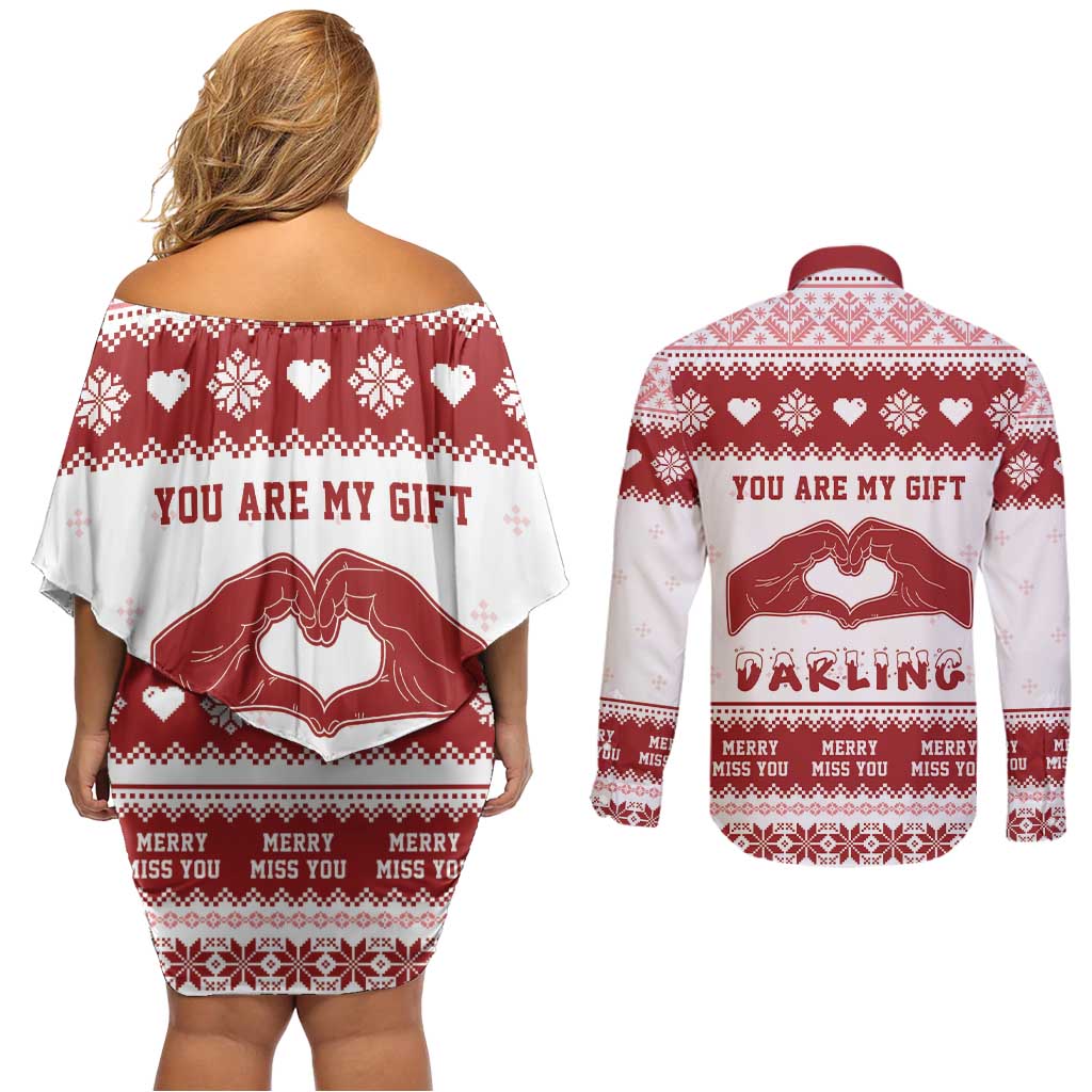 Romantic Christmas Couples Matching Off Shoulder Short Dress and Long Sleeve Button Shirt My Only Wish For Xmas Is You LT05 - Wonder Print Shop