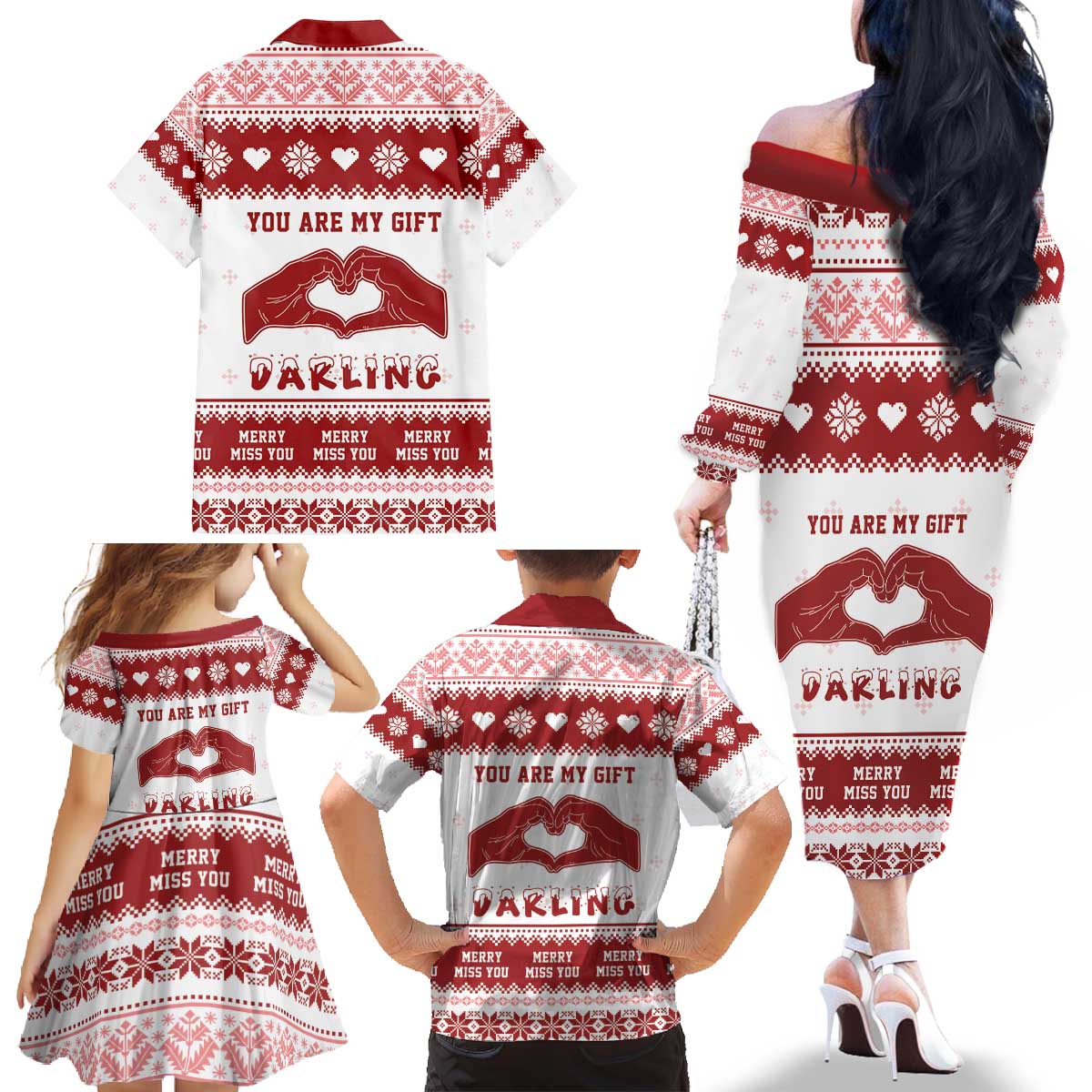 Romantic Christmas Family Matching Off The Shoulder Long Sleeve Dress and Hawaiian Shirt My Only Wish For Xmas Is You LT05 - Wonder Print Shop