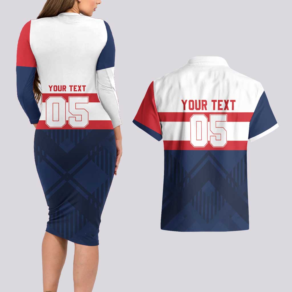 France Rugby Custom Couples Matching Long Sleeve Bodycon Dress and Hawaiian Shirt Go Les Bleus Simple Style - Wonder Print Shop