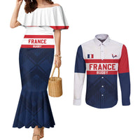 France Rugby Custom Couples Matching Mermaid Dress and Long Sleeve Button Shirt Go Les Bleus Simple Style - Wonder Print Shop