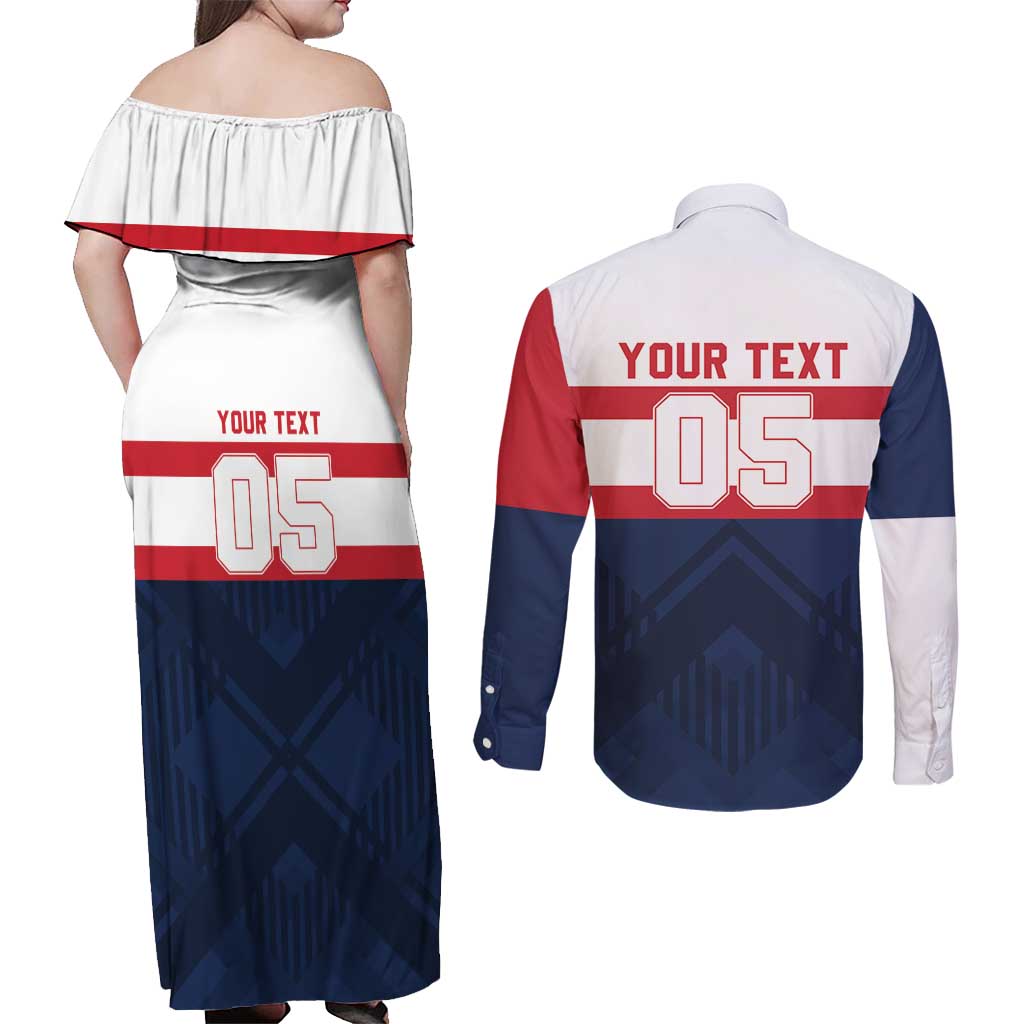France Rugby Custom Couples Matching Off Shoulder Maxi Dress and Long Sleeve Button Shirt Go Les Bleus Simple Style - Wonder Print Shop
