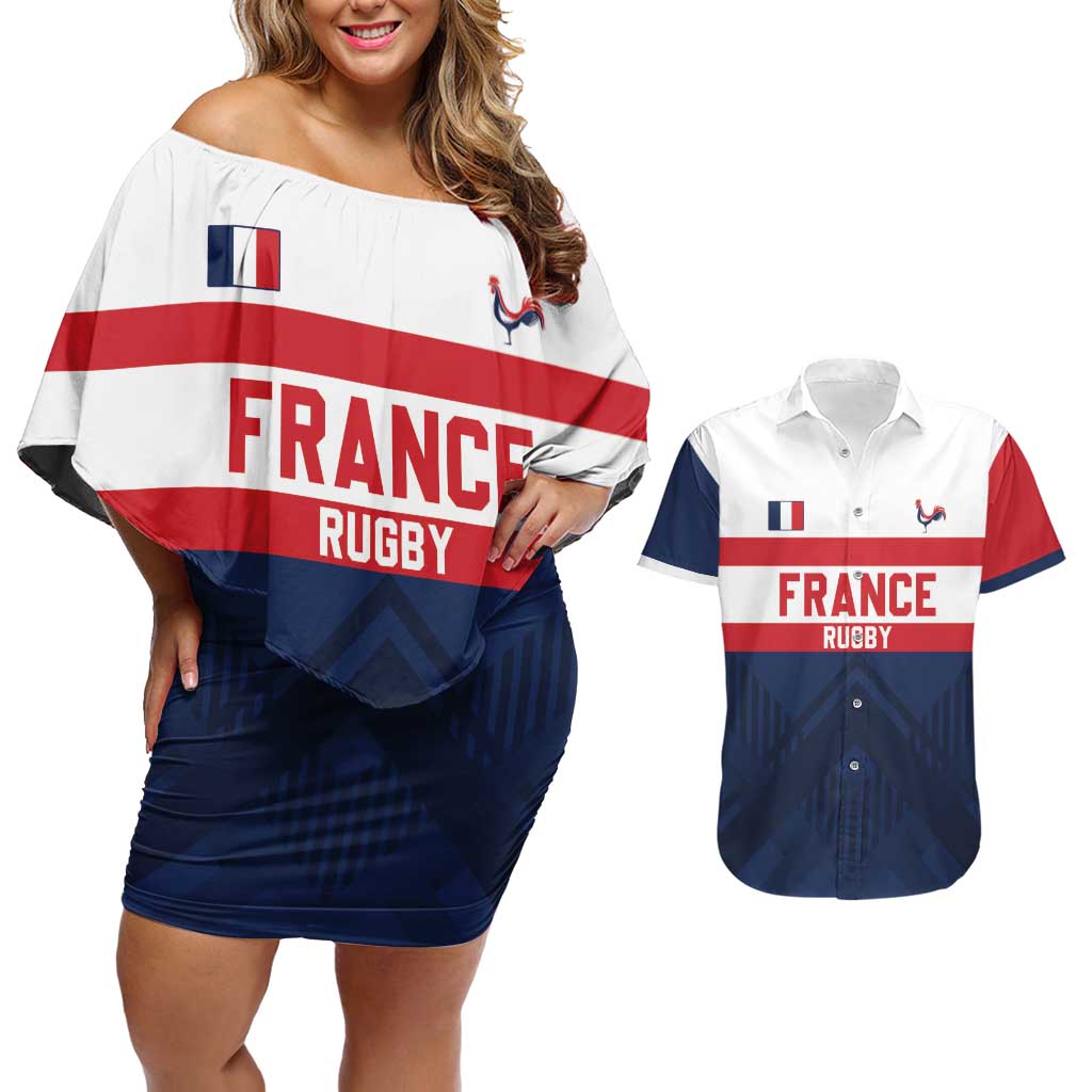 France Rugby Custom Couples Matching Off Shoulder Short Dress and Hawaiian Shirt Go Les Bleus Simple Style - Wonder Print Shop