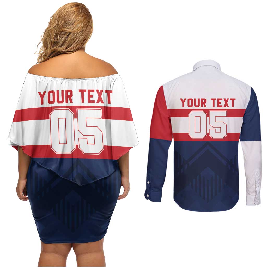 France Rugby Custom Couples Matching Off Shoulder Short Dress and Long Sleeve Button Shirt Go Les Bleus Simple Style - Wonder Print Shop