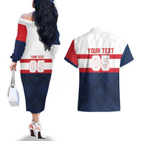 France Rugby Custom Couples Matching Off The Shoulder Long Sleeve Dress and Hawaiian Shirt Go Les Bleus Simple Style - Wonder Print Shop