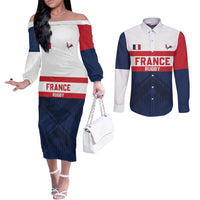 France Rugby Custom Couples Matching Off The Shoulder Long Sleeve Dress and Long Sleeve Button Shirt Go Les Bleus Simple Style - Wonder Print Shop