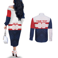France Rugby Custom Couples Matching Off The Shoulder Long Sleeve Dress and Long Sleeve Button Shirt Go Les Bleus Simple Style - Wonder Print Shop