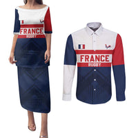 France Rugby Custom Couples Matching Puletasi and Long Sleeve Button Shirt Go Les Bleus Simple Style - Wonder Print Shop