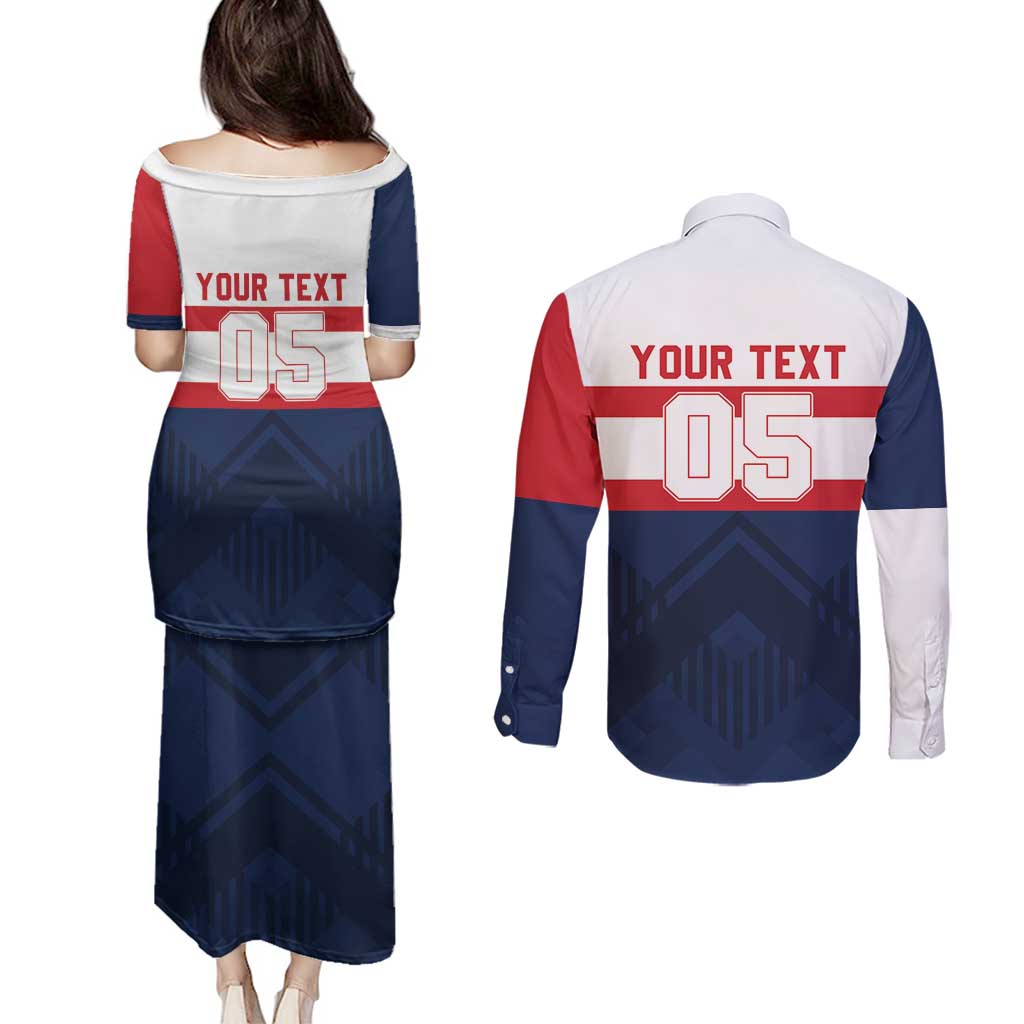 France Rugby Custom Couples Matching Puletasi and Long Sleeve Button Shirt Go Les Bleus Simple Style - Wonder Print Shop