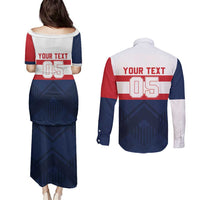 France Rugby Custom Couples Matching Puletasi and Long Sleeve Button Shirt Go Les Bleus Simple Style - Wonder Print Shop