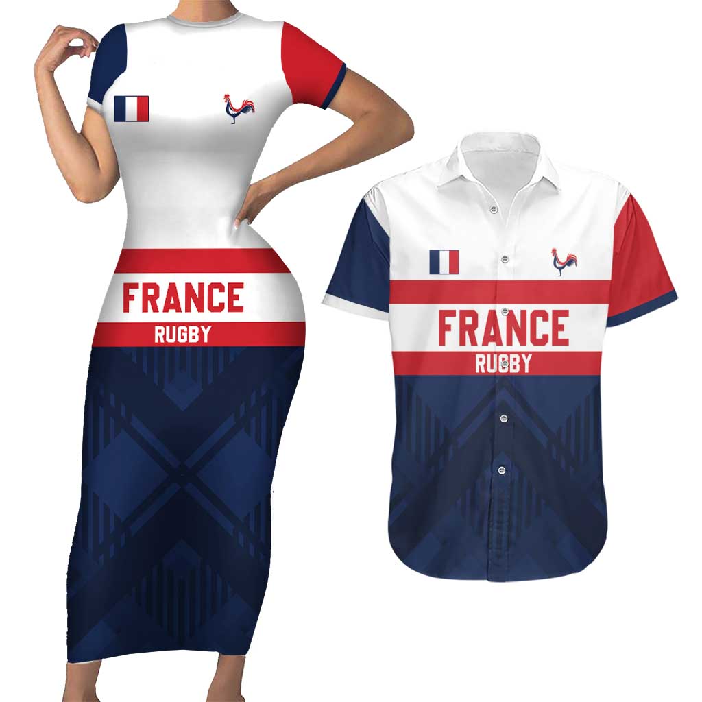 France Rugby Custom Couples Matching Short Sleeve Bodycon Dress and Hawaiian Shirt Go Les Bleus Simple Style - Wonder Print Shop