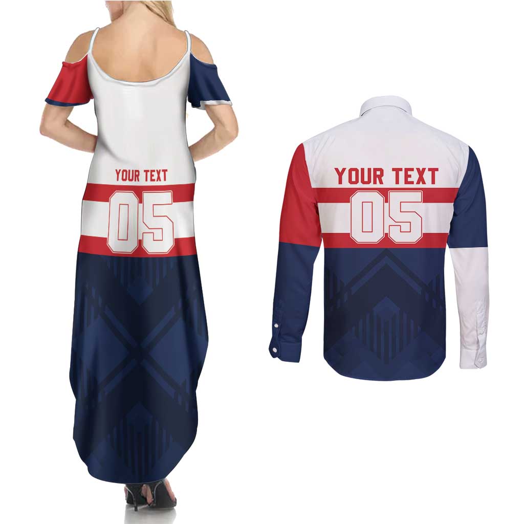 France Rugby Custom Couples Matching Summer Maxi Dress and Long Sleeve Button Shirt Go Les Bleus Simple Style - Wonder Print Shop