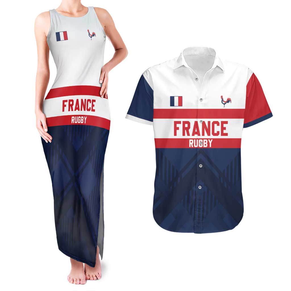 France Rugby Custom Couples Matching Tank Maxi Dress and Hawaiian Shirt Go Les Bleus Simple Style - Wonder Print Shop