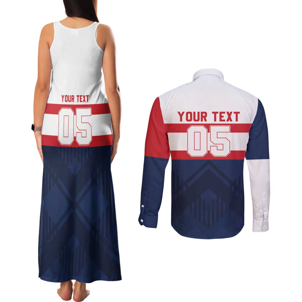 France Rugby Custom Couples Matching Tank Maxi Dress and Long Sleeve Button Shirt Go Les Bleus Simple Style - Wonder Print Shop