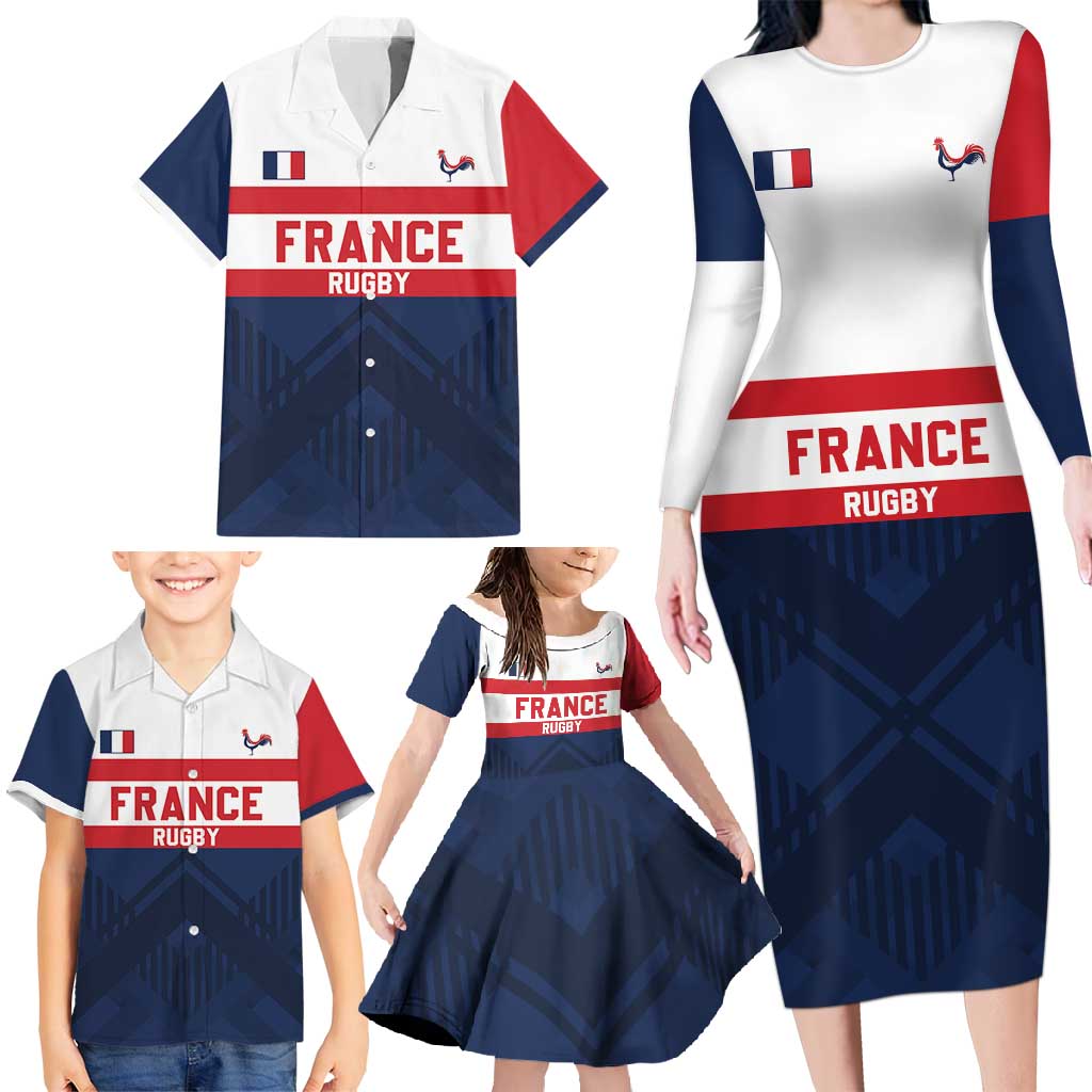France Rugby Custom Family Matching Long Sleeve Bodycon Dress and Hawaiian Shirt Go Les Bleus Simple Style - Wonder Print Shop