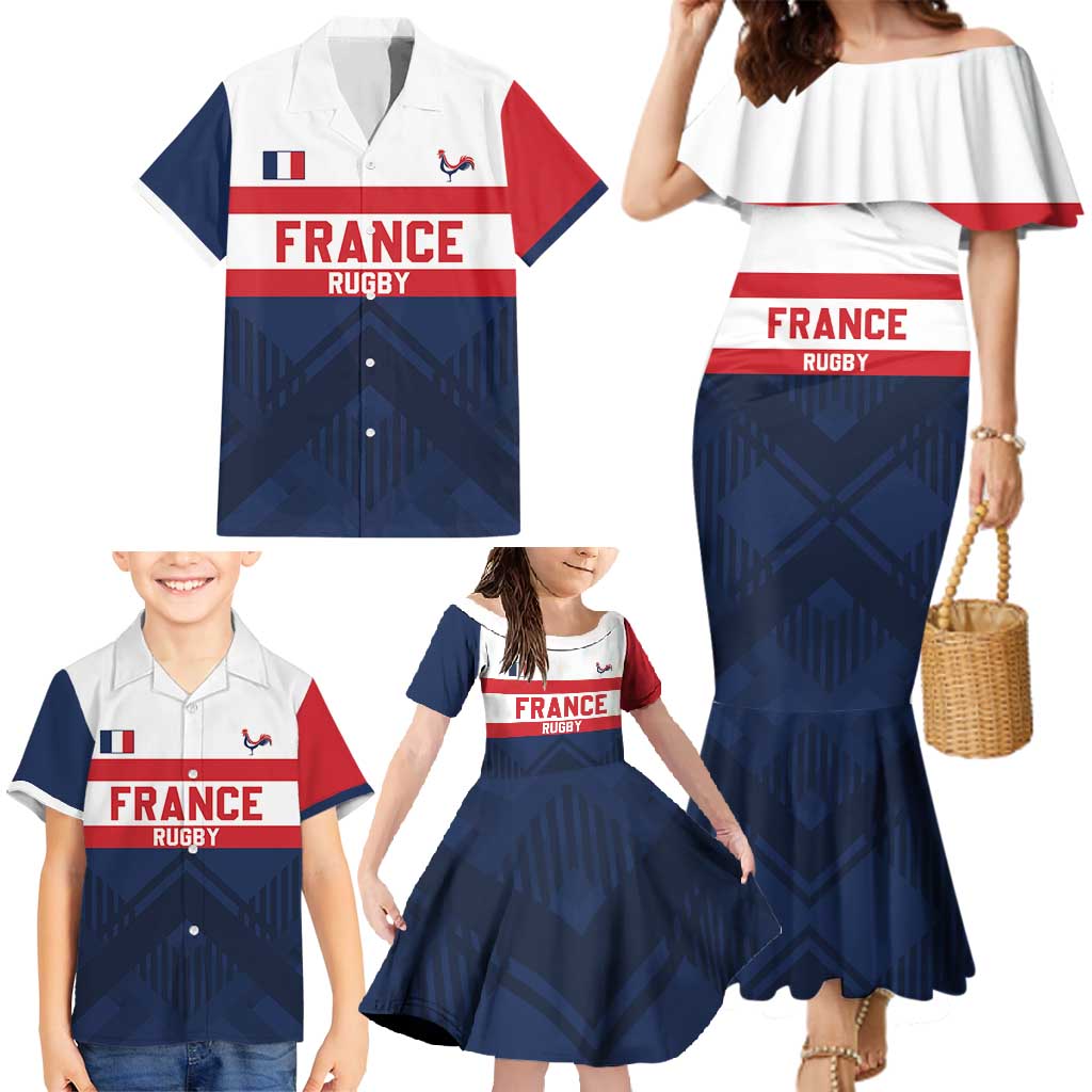 France Rugby Custom Family Matching Mermaid Dress and Hawaiian Shirt Go Les Bleus Simple Style - Wonder Print Shop