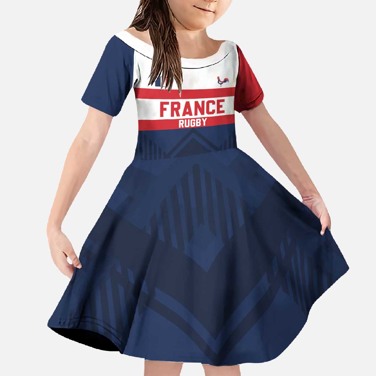 France Rugby Custom Family Matching Off The Shoulder Long Sleeve Dress and Hawaiian Shirt Go Les Bleus Simple Style - Wonder Print Shop