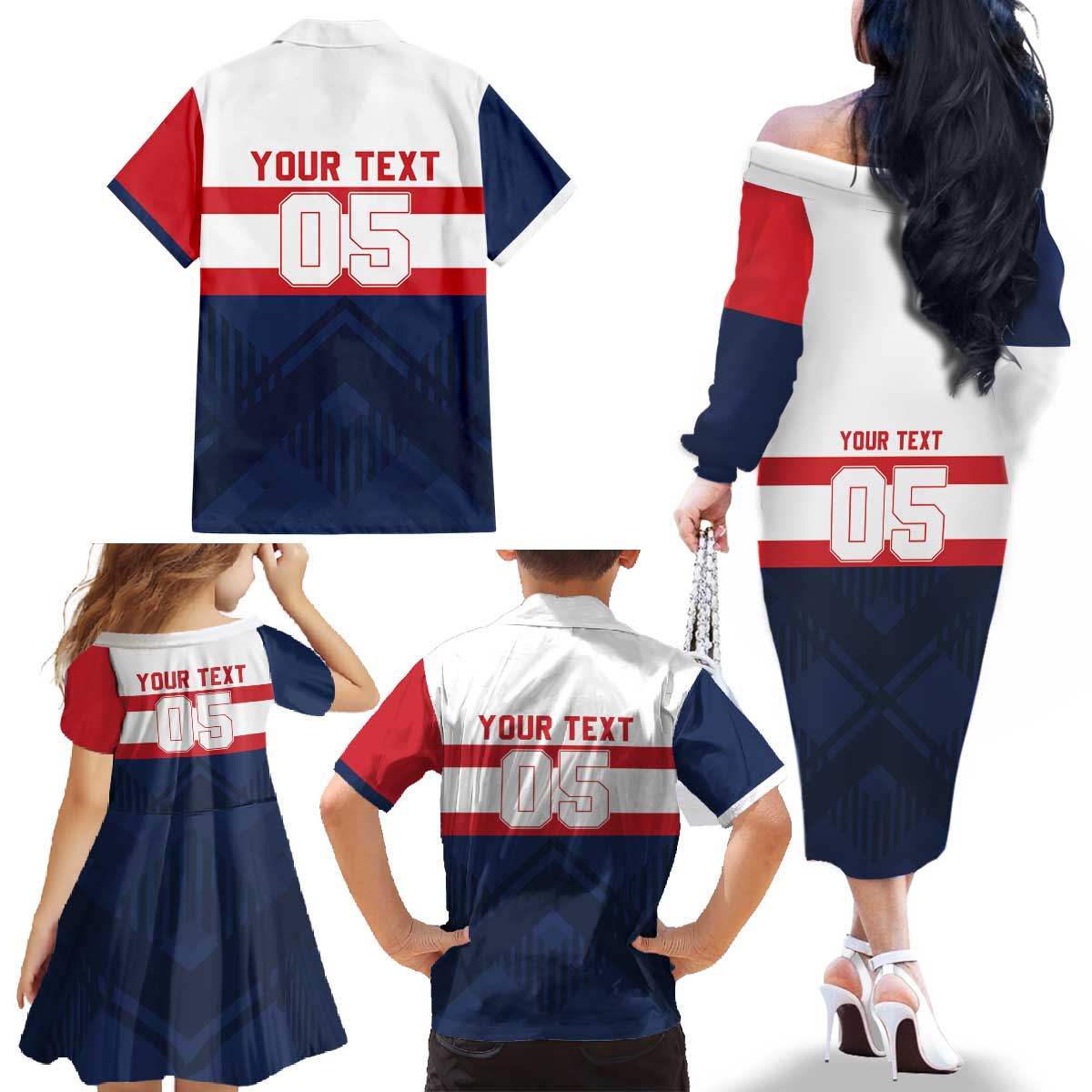 France Rugby Custom Family Matching Off The Shoulder Long Sleeve Dress and Hawaiian Shirt Go Les Bleus Simple Style - Wonder Print Shop