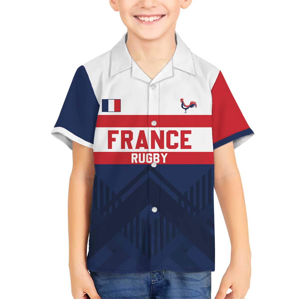 France Rugby Custom Family Matching Off The Shoulder Long Sleeve Dress and Hawaiian Shirt Go Les Bleus Simple Style - Wonder Print Shop