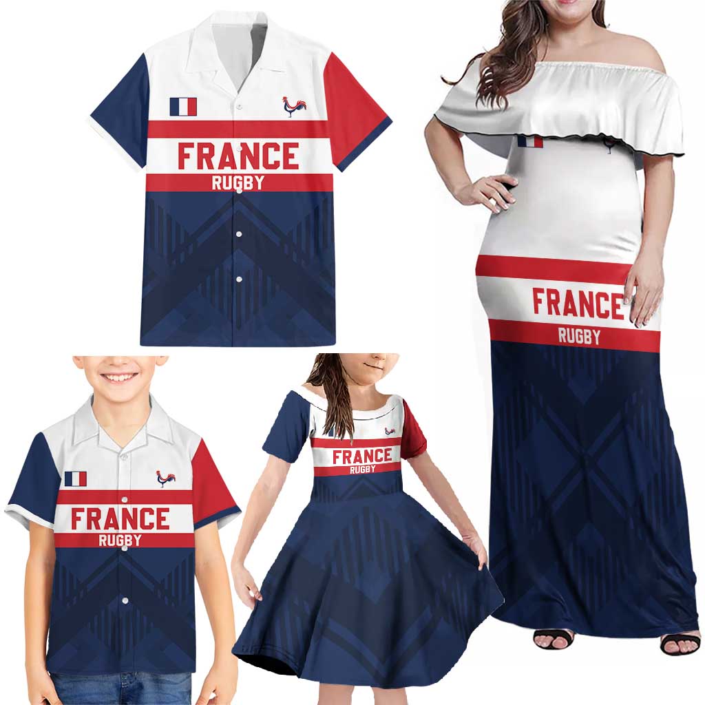 France Rugby Custom Family Matching Off Shoulder Maxi Dress and Hawaiian Shirt Go Les Bleus Simple Style - Wonder Print Shop