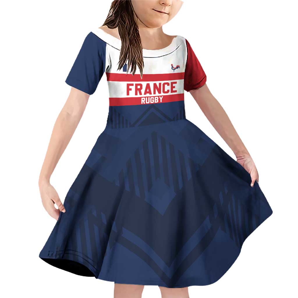 France Rugby Custom Family Matching Off Shoulder Short Dress and Hawaiian Shirt Go Les Bleus Simple Style - Wonder Print Shop