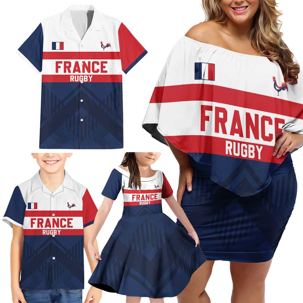 France Rugby Custom Family Matching Off Shoulder Short Dress and Hawaiian Shirt Go Les Bleus Simple Style - Wonder Print Shop