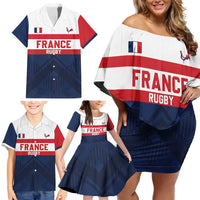 France Rugby Custom Family Matching Off Shoulder Short Dress and Hawaiian Shirt Go Les Bleus Simple Style - Wonder Print Shop