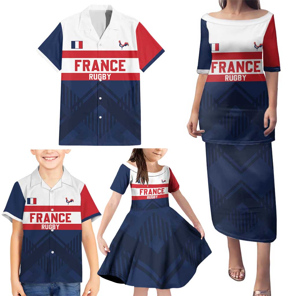 France Rugby Custom Family Matching Puletasi and Hawaiian Shirt Go Les Bleus Simple Style - Wonder Print Shop