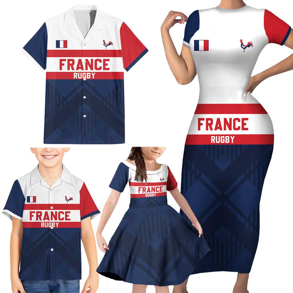 France Rugby Custom Family Matching Short Sleeve Bodycon Dress and Hawaiian Shirt Go Les Bleus Simple Style - Wonder Print Shop