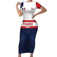 France Rugby Custom Family Matching Short Sleeve Bodycon Dress and Hawaiian Shirt Go Les Bleus Simple Style - Wonder Print Shop