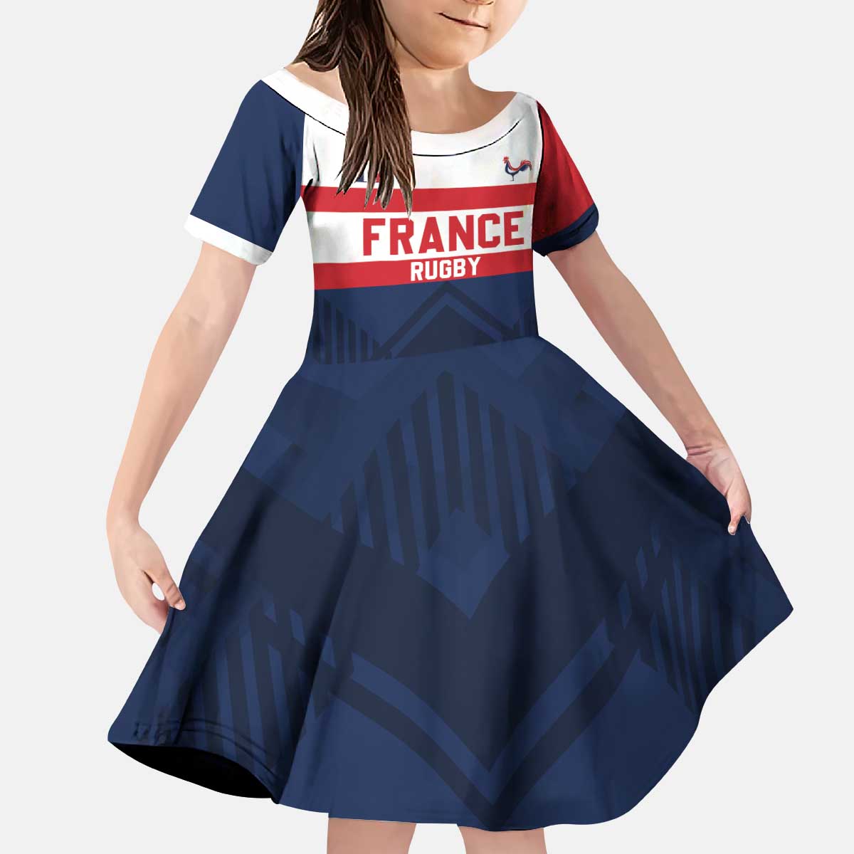 France Rugby Custom Kid Short Sleeve Dress Go Les Bleus Simple Style - Wonder Print Shop