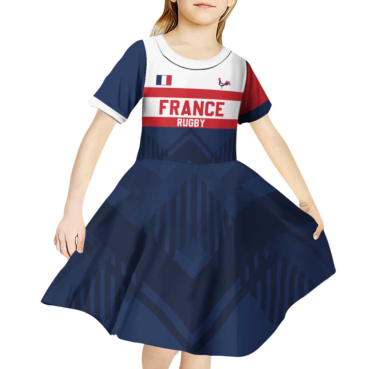 France Rugby Custom Kid Short Sleeve Dress Go Les Bleus Simple Style - Wonder Print Shop