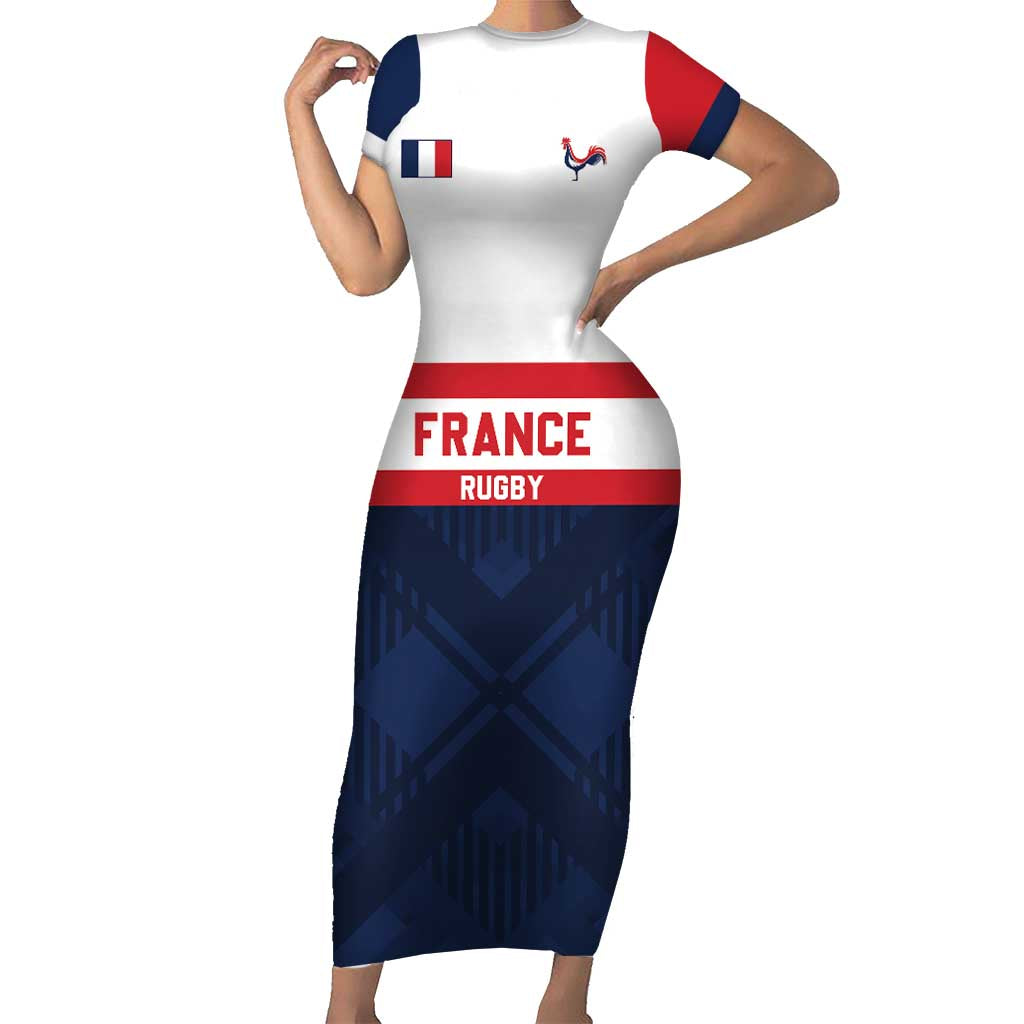 France Rugby Custom Short Sleeve Bodycon Dress Go Les Bleus Simple Style - Wonder Print Shop