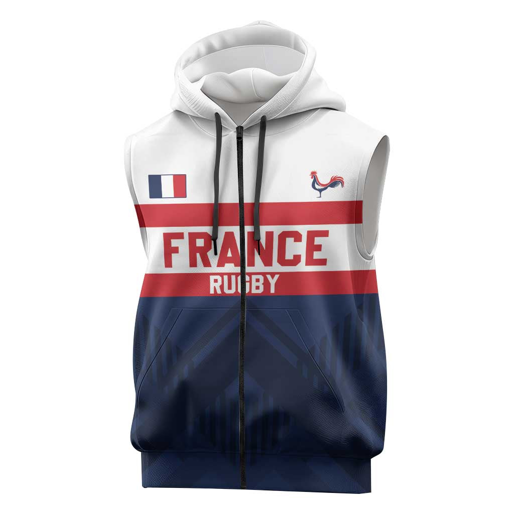 France Rugby Custom Sleeveless Zip Hoodie Go Les Bleus Simple Style - Wonder Print Shop