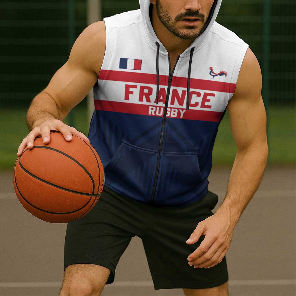 France Rugby Custom Sleeveless Zip Hoodie Go Les Bleus Simple Style - Wonder Print Shop