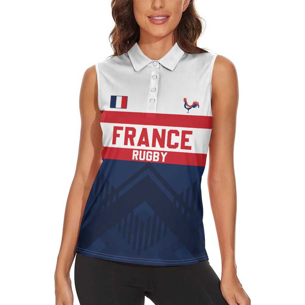 France Rugby Custom Women Sleeveless Polo Shirt Go Les Bleus Simple Style - Wonder Print Shop