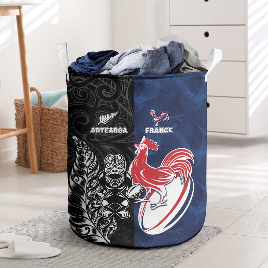 France And New Zealand Rugby Laundry Basket Les Bleus Rooster With Maori Tiki - Wonder Print Shop