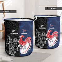 France And New Zealand Rugby Laundry Basket Les Bleus Rooster With Maori Tiki - Wonder Print Shop