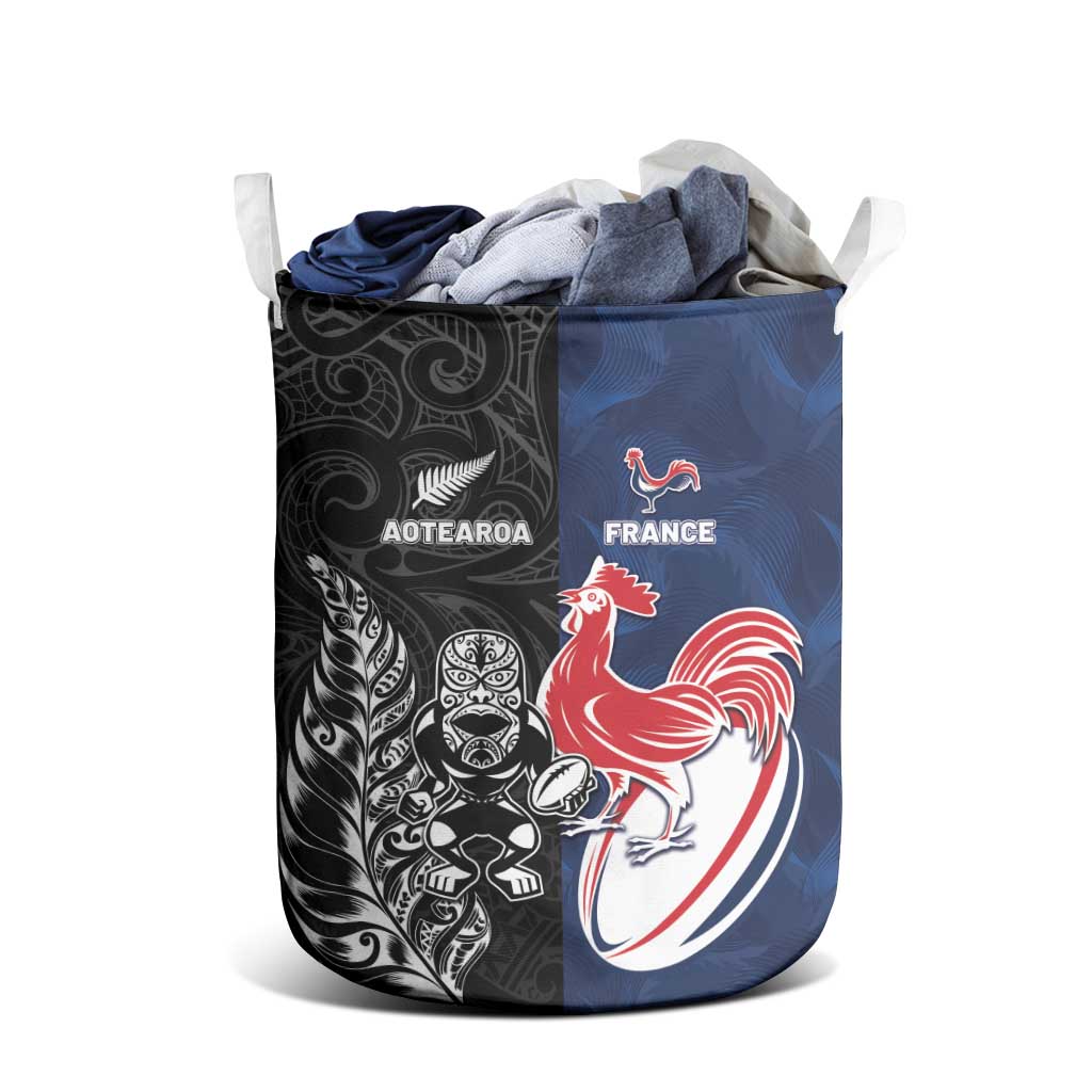 France And New Zealand Rugby Laundry Basket Les Bleus Rooster With Maori Tiki - Wonder Print Shop