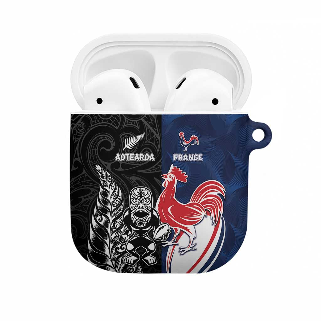 France And New Zealand Rugby AirPods Case Les Bleus Rooster With Maori Tiki - Wonder Print Shop