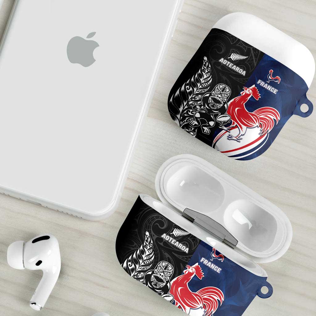 France And New Zealand Rugby AirPods Case Les Bleus Rooster With Maori Tiki - Wonder Print Shop