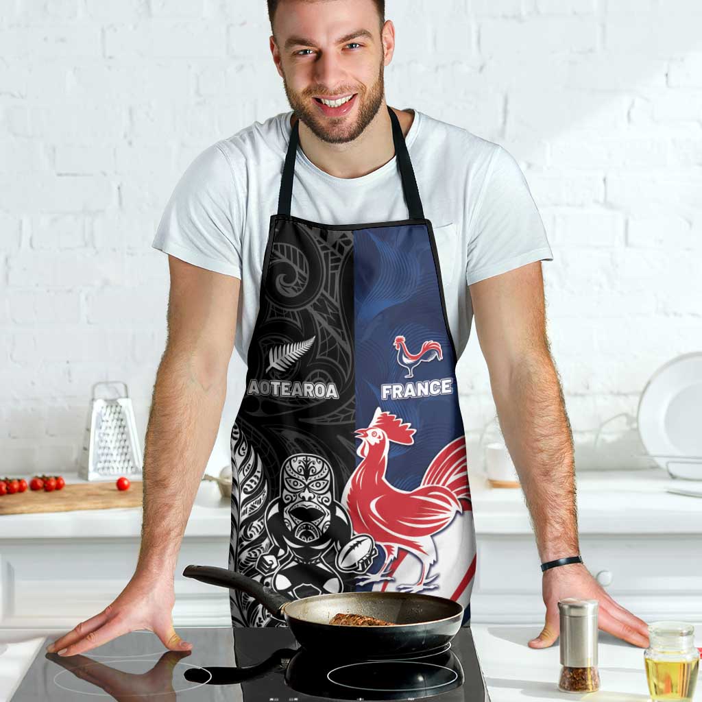 France And New Zealand Rugby Apron Les Bleus Rooster With Maori Tiki - Wonder Print Shop
