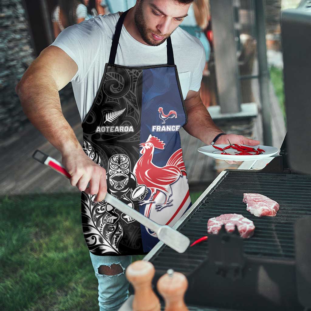 France And New Zealand Rugby Apron Les Bleus Rooster With Maori Tiki - Wonder Print Shop