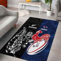 France And New Zealand Rugby Area Rug Les Bleus Rooster With Maori Tiki - Wonder Print Shop