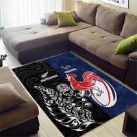 France And New Zealand Rugby Area Rug Les Bleus Rooster With Maori Tiki - Wonder Print Shop