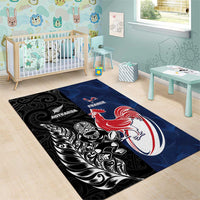 France And New Zealand Rugby Area Rug Les Bleus Rooster With Maori Tiki - Wonder Print Shop