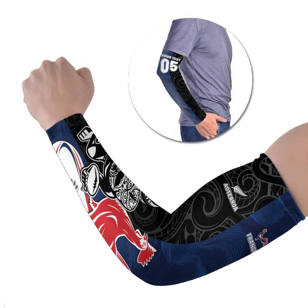 France And New Zealand Rugby Custom Arm Sleeves Les Bleus Rooster With Maori Tiki - Wonder Print Shop