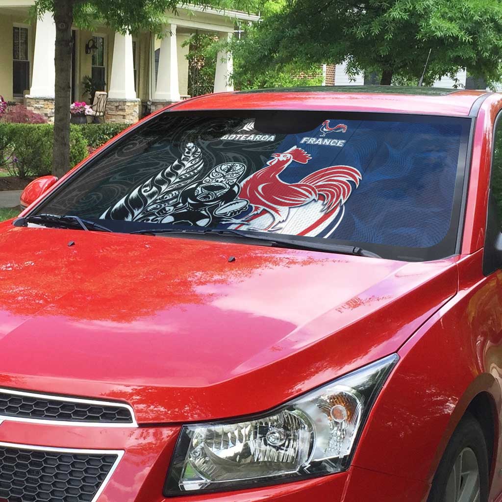 France And New Zealand Rugby Auto Sun Shade Les Bleus Rooster With Maori Tiki - Wonder Print Shop