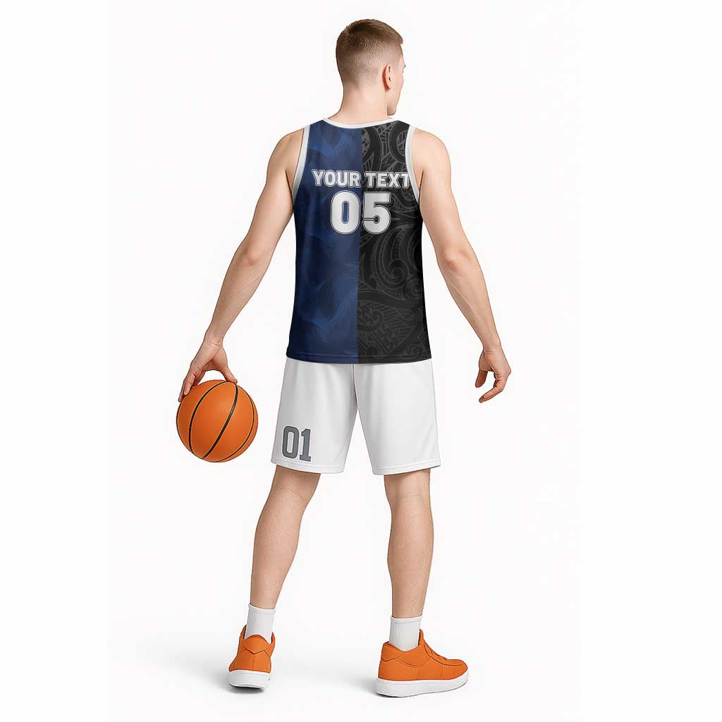 France And New Zealand Rugby Custom Basketball Jersey Les Bleus Rooster With Maori Tiki - Wonder Print Shop